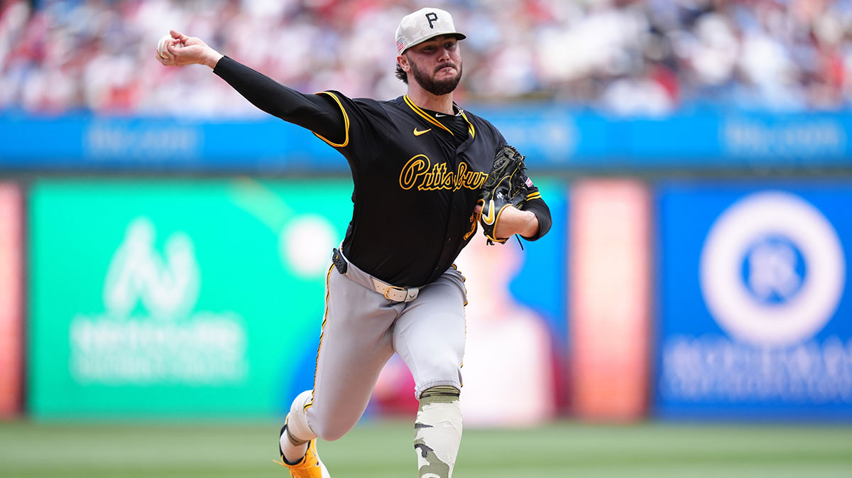 Pittsburgh Pirates starting pitcher Paul Skenes (30) throws a pitch against the Philadelphia Phillies in the third inning at Citizens Bank Park.