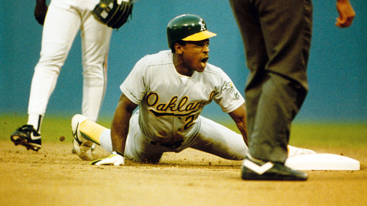Oakland Athletics left fielder Rickey Henderson in action during the 1990 season.