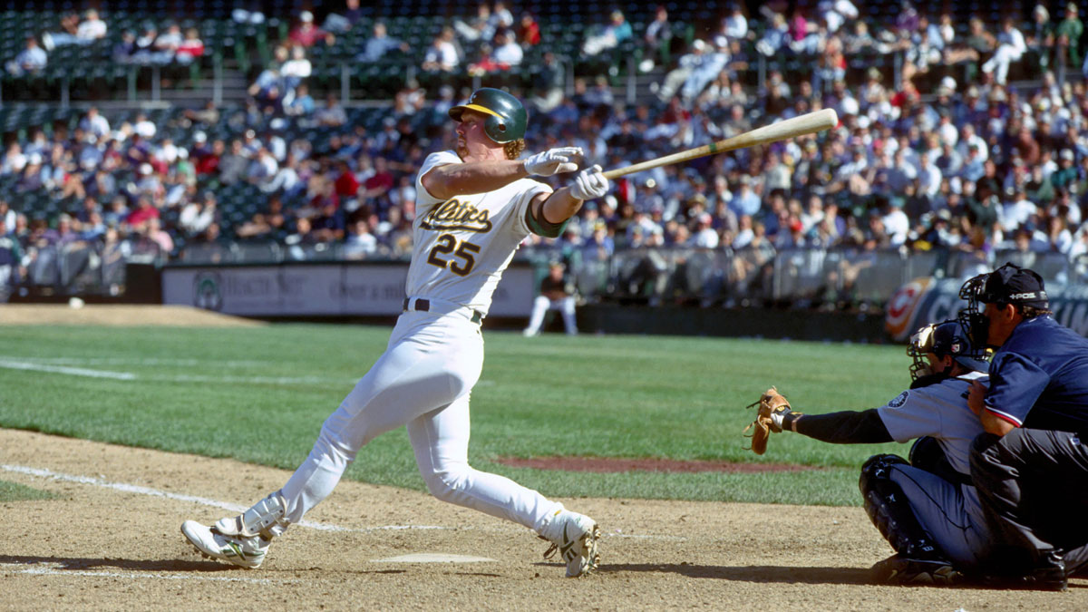 FILE PHOTO; Oakland Athletics 1st baseman Mark McGwire in action against the Seattle Mariners at the Oakland Coliseum.