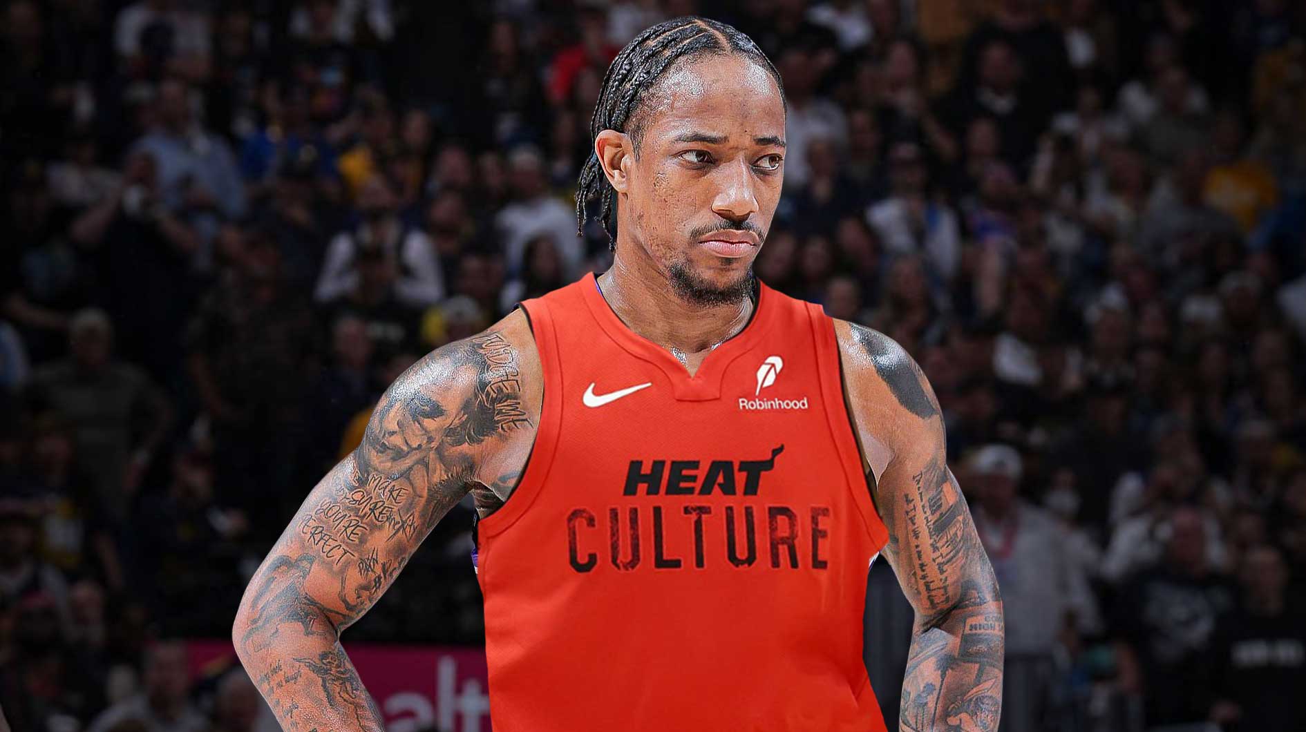 DeMar DeRozan photoshopped in Heat jersey.