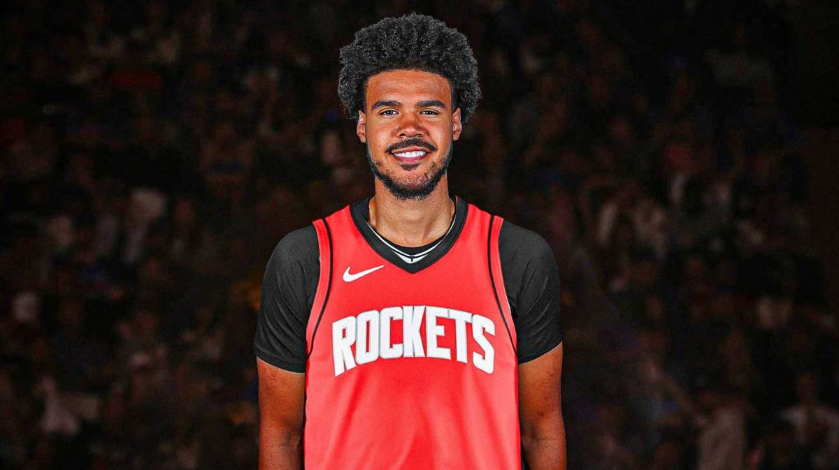 Cam Johnson (with his jersey number), photoshopped in Rockets jersey.
