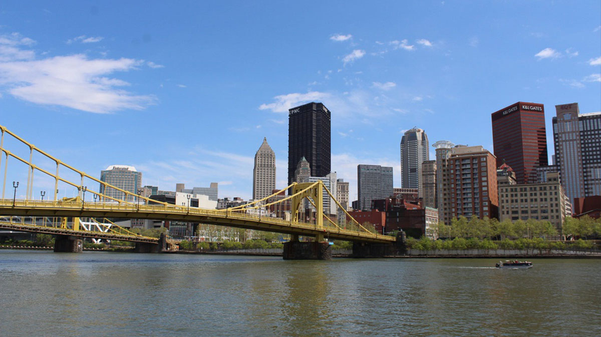 A view of the Pittsburgh skyline from the Three Rivers Trail, located along the city's North Shore area, on May 10, 2020. Pittsburgh Skyline (Northshore)