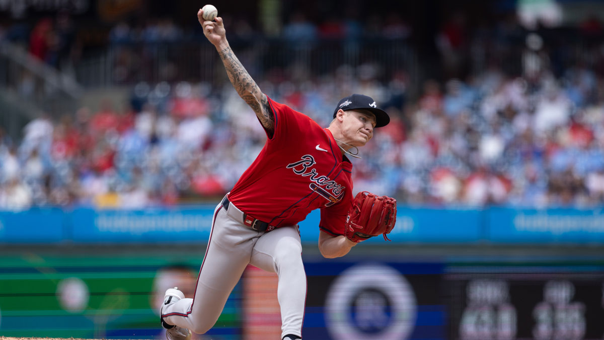 Atlanta Braves pitcher AJ Smith-Shawver (32) throws a pitch during the second inning against the Philadelphia Phillies at Citizens Bank Park.