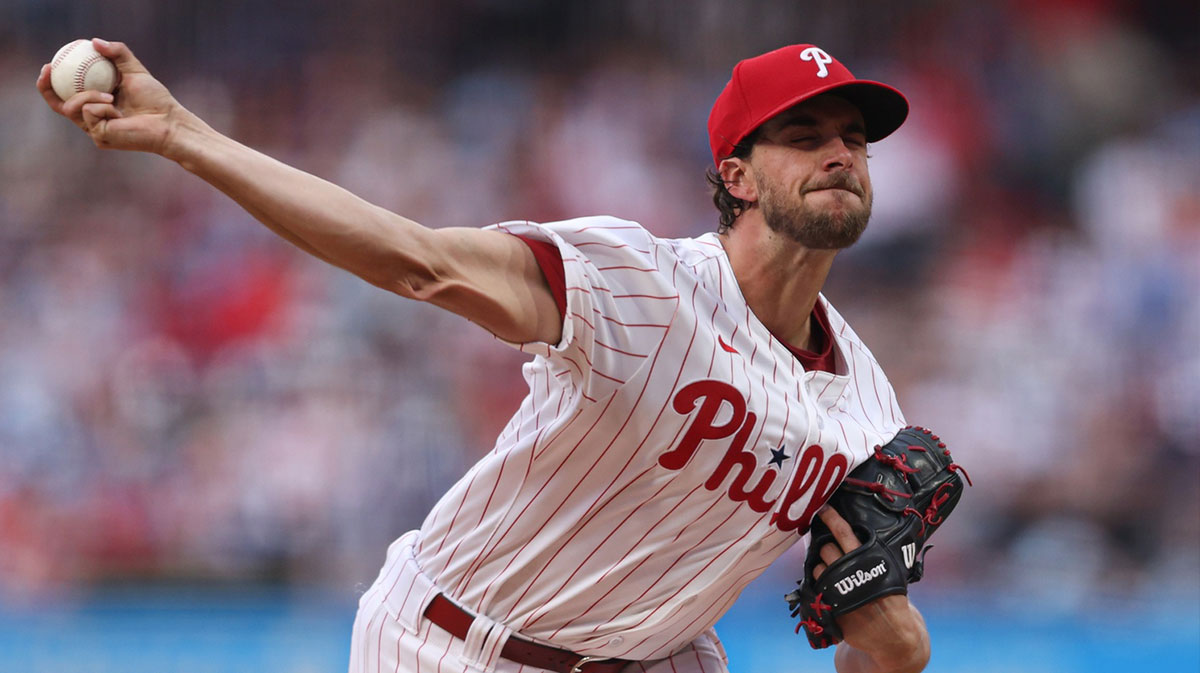 Philadelphia Phillies pitcher Aaron Nola (27) throws a pitch during the second inning against the Arizona Diamondbacks at Citizens Bank Park.