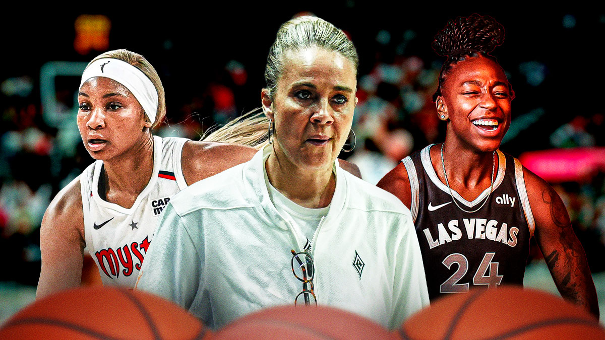 Puzzled Becky Hammon, smiling Jewell Loyd, sad Kiki Iriafen