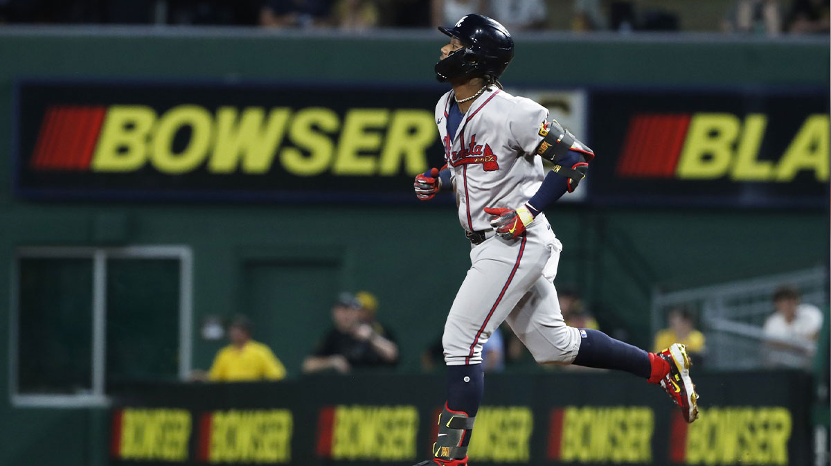 Atlanta Braves right fielder Ronald Acuna Jr. (13) circles the bases on a three-run home run against the Pittsburgh Pirates during the eighth inning at PNC Park.