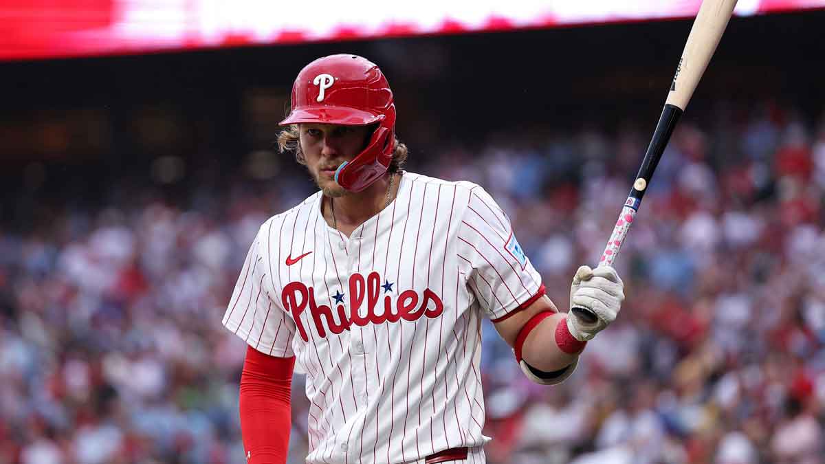 Philadelphia Phillies third base Alec Bohm (28) prepares to bat during the second inning against the Arizona Diamondbacks at Citizens Bank Park.
