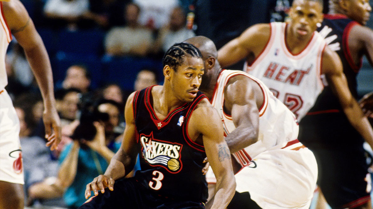Philadelphia 76ers guard Allen Iverson (3) in action against the Miami Heat at the Miami Arena.