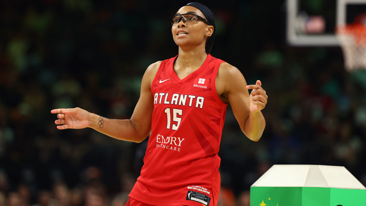 Atlanta Dream player Allisha Gray participates in the 3-point contest during the WNBA All-Star Skills Night at the Footprint Center.