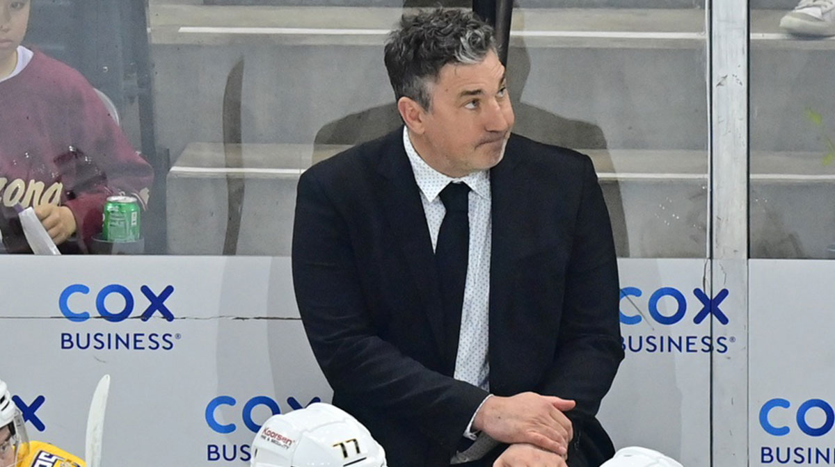 Nashville Predators head coach Andrew Brunette looks on in the first period against the Arizona Coyotes at Mullett Arena