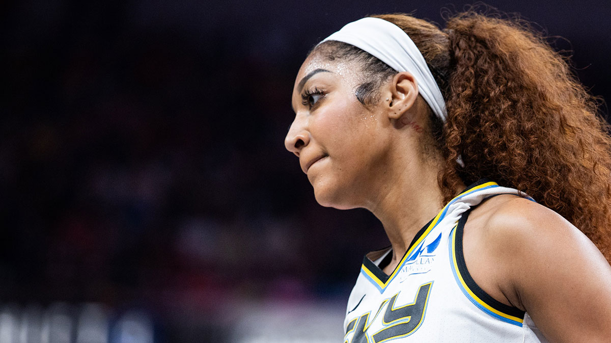 Chicago Sky forward Angel Reese (5) in the first half against the Indiana Fever at Gainbridge Fieldhouse.