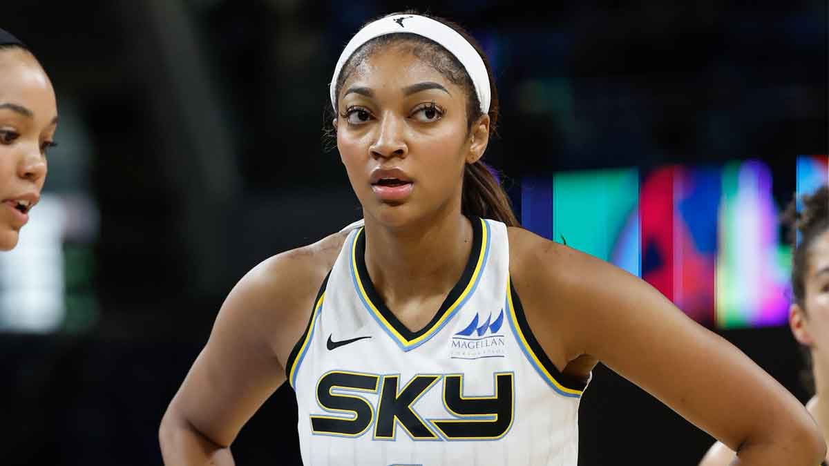 Chicago Sky forward Angel Reese (5) during the second half of a WNBA pre-season game at Wintrust Arena.