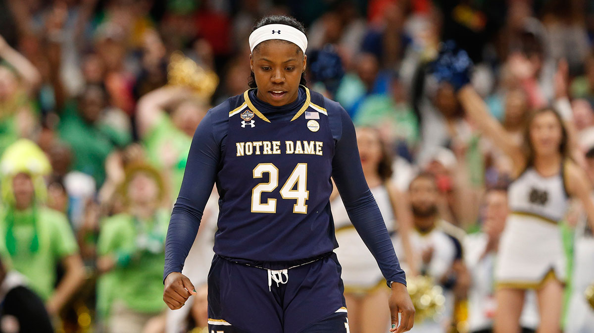 Notre Dame Fighting Irish guard Arike Ogunbowale (24) during the second half in the championship game of the women's Final Four of the 2019 NCAA Tournament at Amalie Arena.