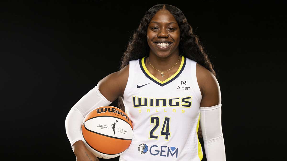 Dallas Wings guard Arike Ogunbowale poses for a photo during the 2025 Dallas Wings Media Day.