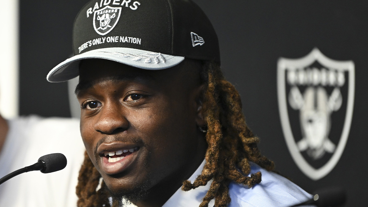 Las Vegas Raiders first round draft pick in the 2025 NFL Draft Ashton Jeanty, speaks to the media at Intermountain Health Performance Center.