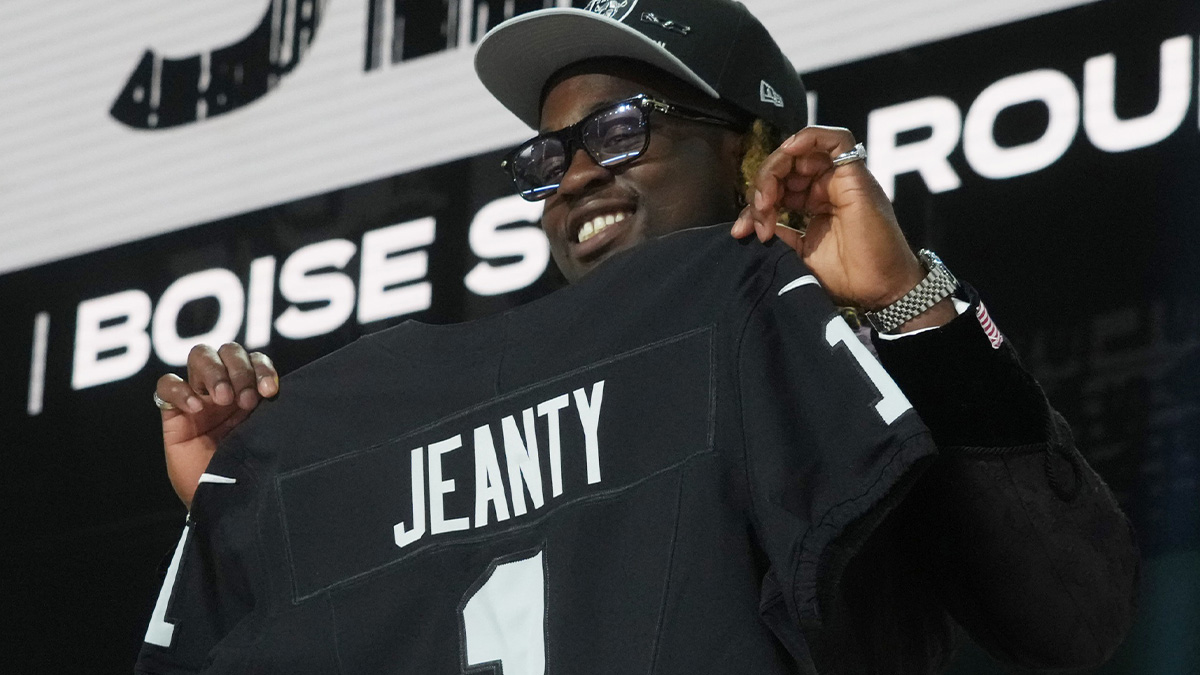 Boise State Broncos running back Ashton Jeanty is selected by the Las Vegas Raiders as the number six pick in the first round of the 2025 NFL Draft at Lambeau Field.
