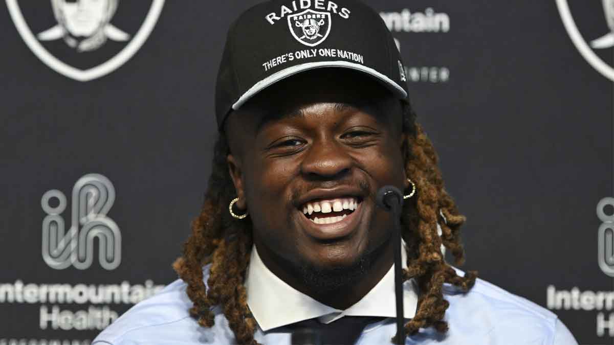 Las Vegas Raiders first round draft pick in the 2025 NFL Draft Ashton Jeanty, speaks to the media at Intermountain Health Performance Center.