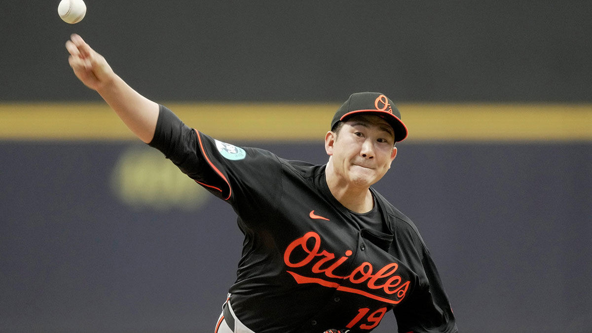 Baltimore Orioles pitcher Tomoyuki Sugano (19) throws during the first inning of their game against the Milwaukee Brewers Wednesday, May 21, 2025 at American Family Field in Milwaukee, Wisconsin.