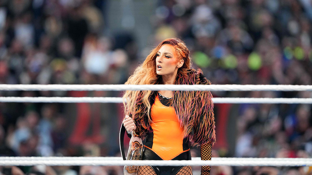 WWE star Becky Lynch, who roasted Bayley and former star Sasha Banks, aka Mercedes Moné in AEW, at WrestleMania 39.