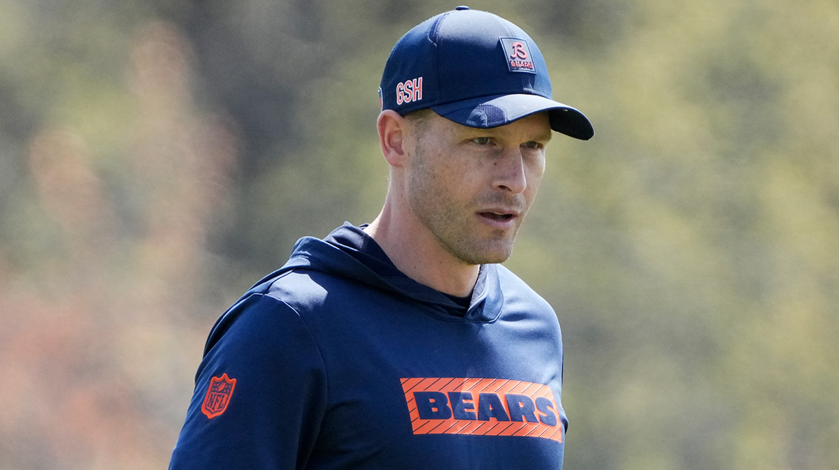 Chicago Bears head coach Ben Johnson walks the field during rookie minicamp at Halas Hall.