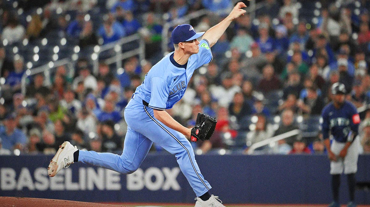 Toronto Blue Jays starting pitcher Easton Lucas (62) pitches against the Seattle Mariners in the first inning at Rogers Centre.
