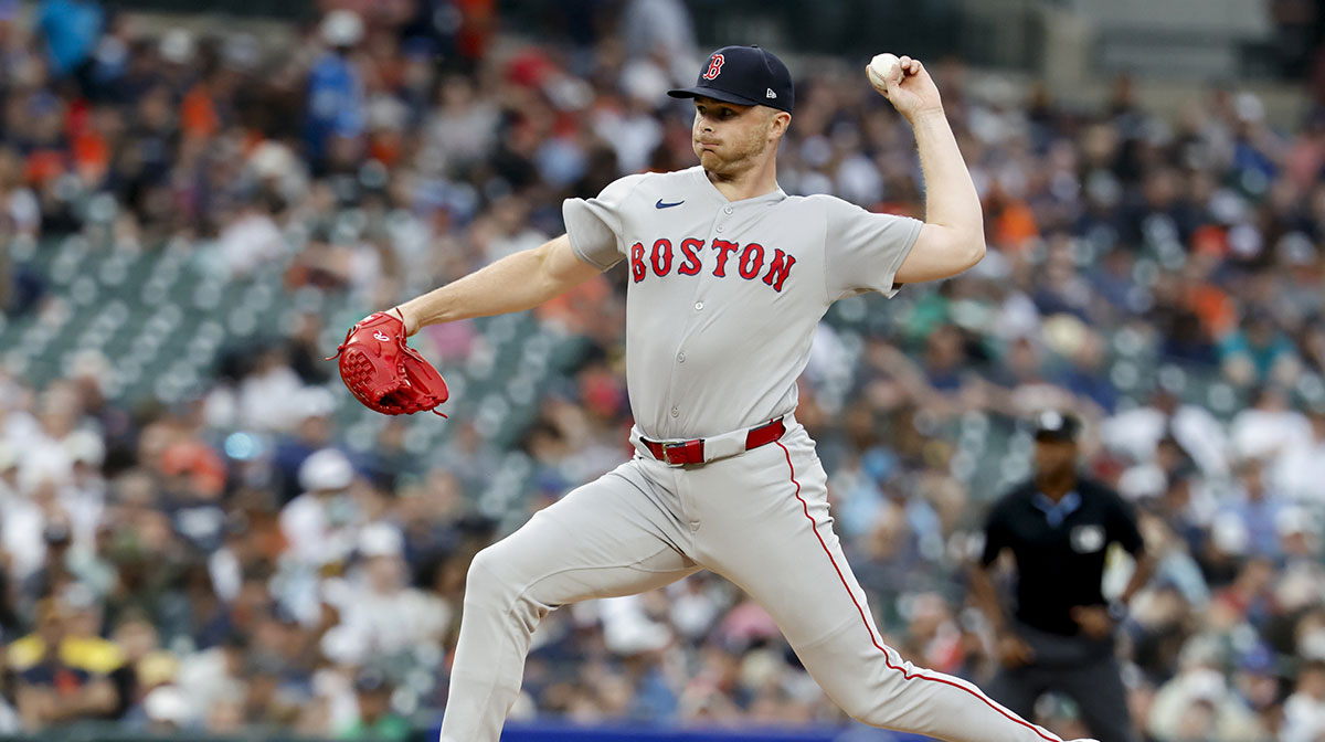 Boston Red Sox pitcher Sean Newcomb (19) pitches third inning against the Detroit Tigers at Comerica Park.