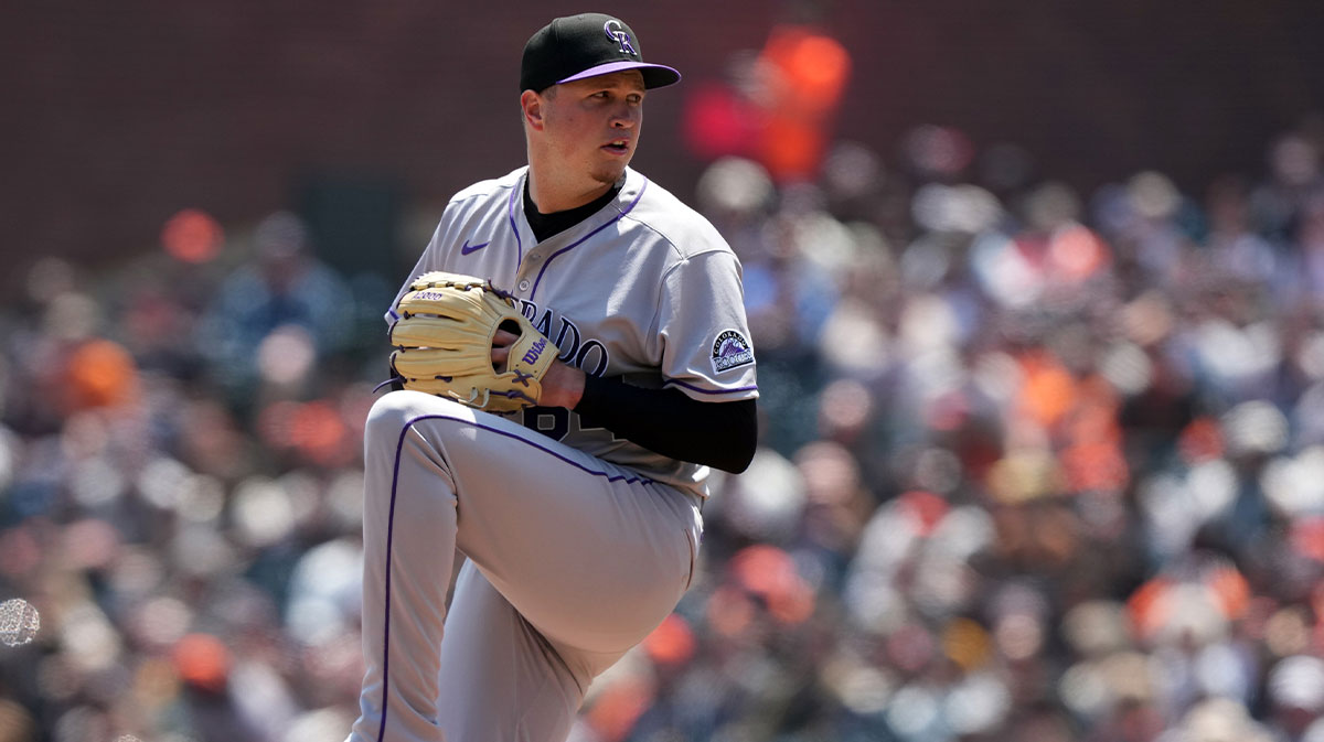 Colorado Rockies starting pitcher Bradley Blalock (64) throws a pitch against the San Francisco Giants during the first inning at Oracle Park.