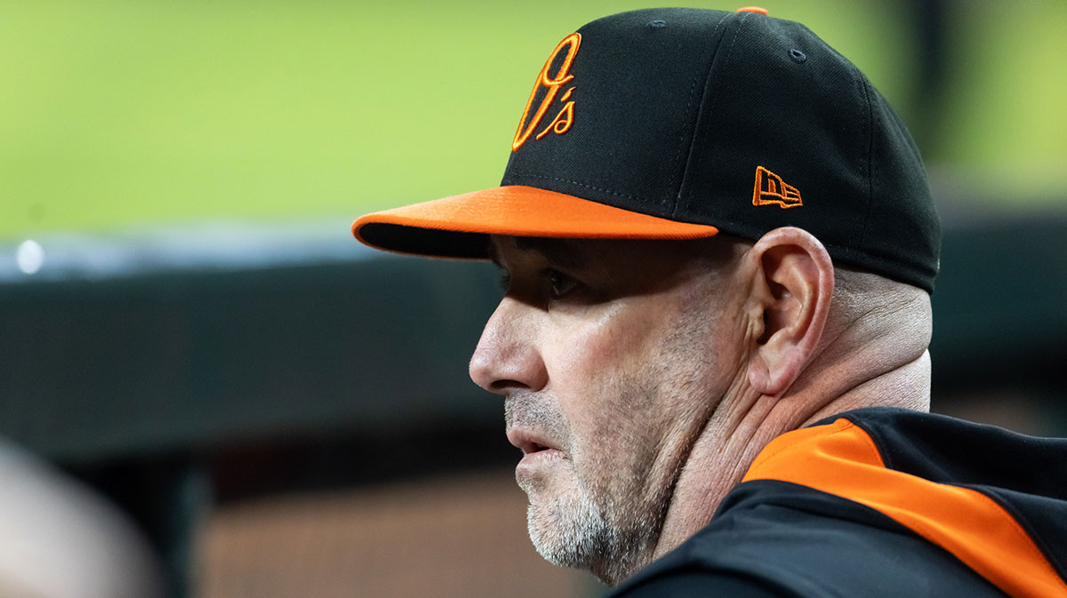 Apr 7, 2025; Phoenix, Arizona, USA; Baltimore Orioles manager Brandon Hyde against the Arizona Diamondbacks at Chase Field. Mandatory Credit: Mark J. Rebilas-Imagn Images. Orioles injuries.