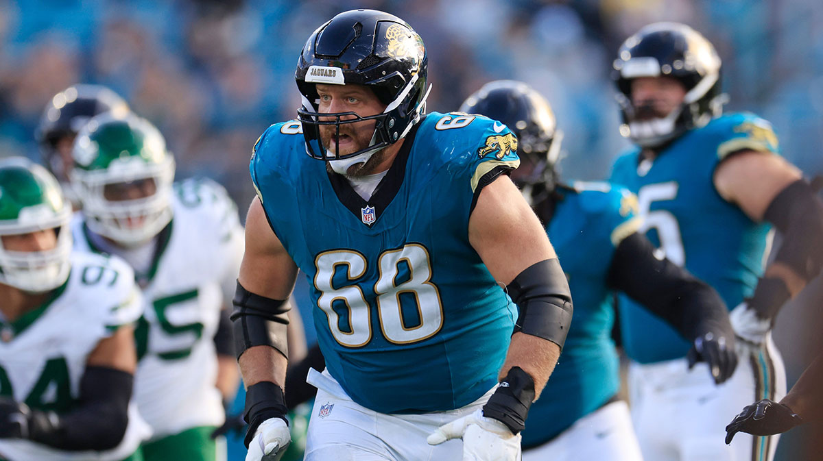 Jacksonville Jacksonville Brandon Scherff (68) Jacksonville goalkeeper takes place during the fourth quarter on Sunday, December 15, 2024 at the Stadium EveryBank in Jacksonville, Florida. The jets retained the 32-25 jaguars.