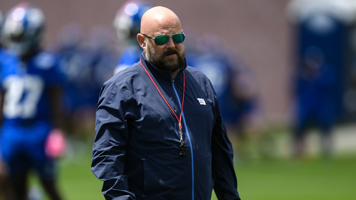 New York Giants head coach Brian Daboll looks on during rookie minicamp at Quest Diagnostics Training Center.