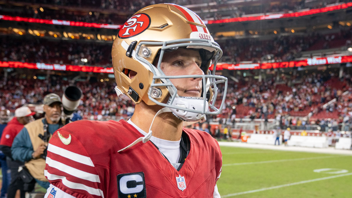 San Francisco 49ers quarterback Brock Purdy (13) heads to the locker room against the Dallas Cowboys at Levi's Stadium.