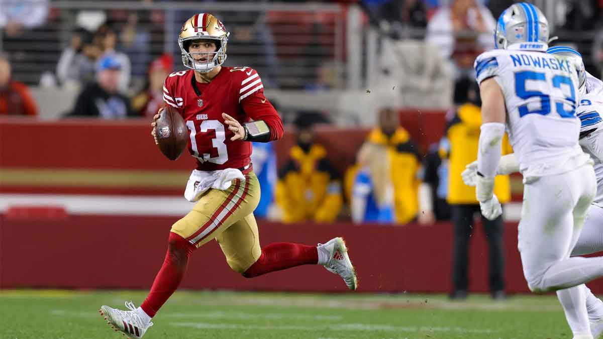 San Francisco 49ers quarterback Brock Purdy (13) during the game against the Detroit Lions at Levi's Stadium. Sergio Estrada-Imagn Images