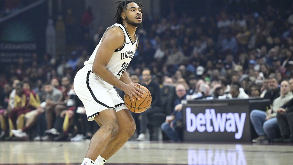 Brooklyn Nets guard Cam Thomas (24) looks to the basket in the first quarter against the Cleveland Cavaliers at Rocket Arena.