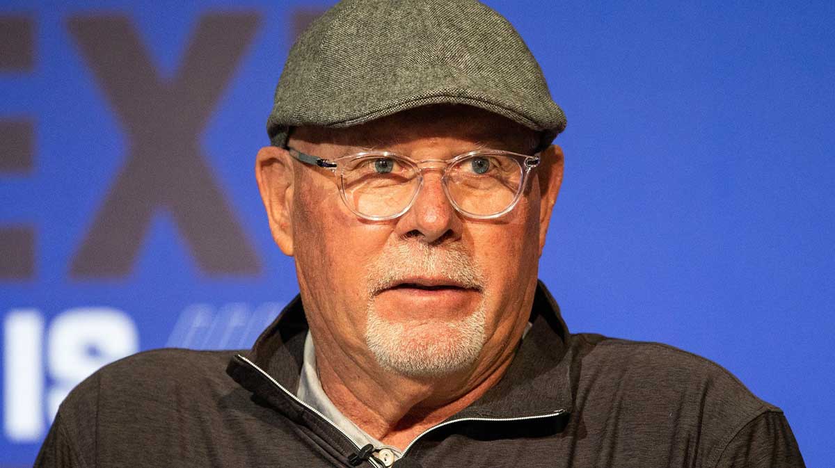Tampa Bay Buccaneers head coach Bruce Arians talks to the media during the 2022 NFL Combine.
