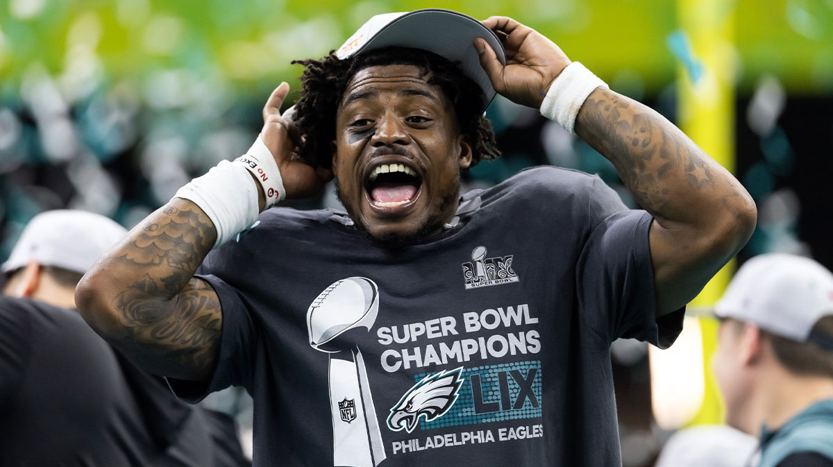 Philadelphia Eagles safety C.J. Gardner-Johnson celebrates after defeating the Kansas City Chiefs in Super Bowl LIX at Ceasars Superdome.