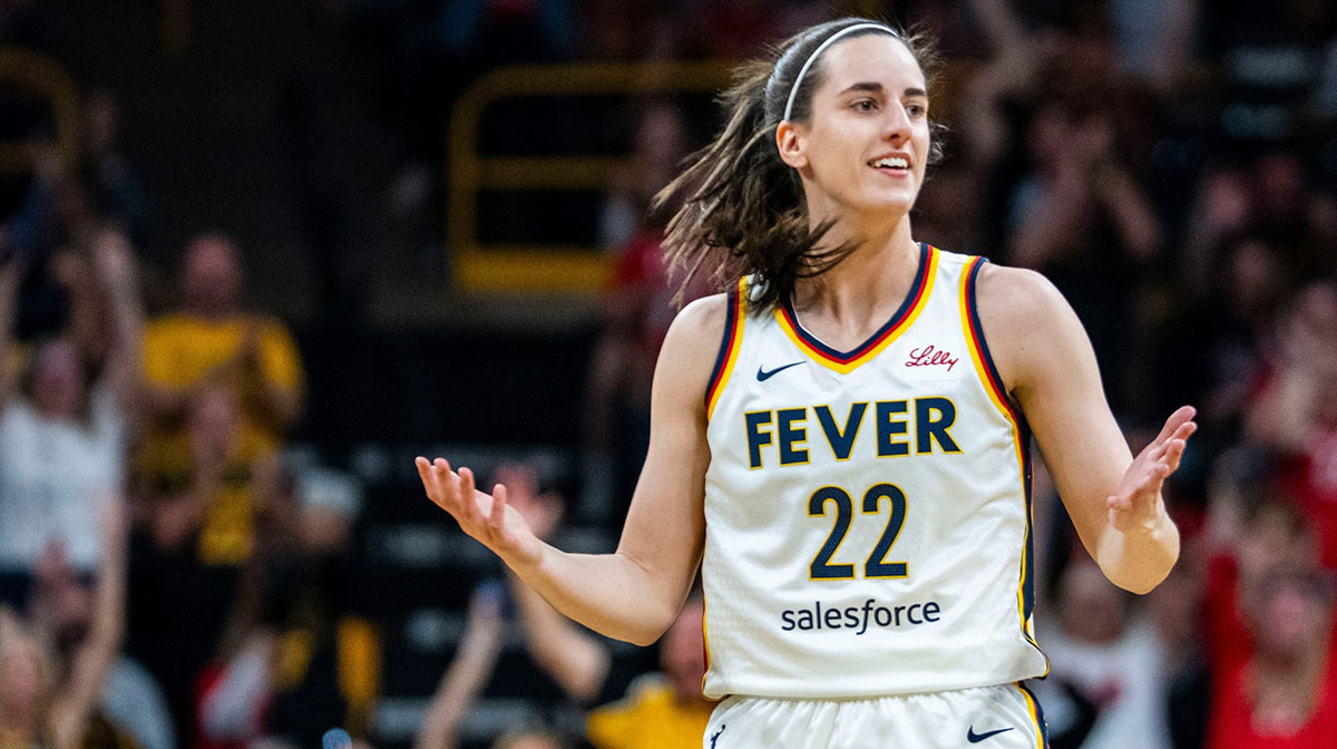 Indiana Fever guard Caitlin Clark (22) returned to Carver-Hawkeye Arena in Iowa City for a WNBA preseason game against the Brazil national team on May 4, 2025.