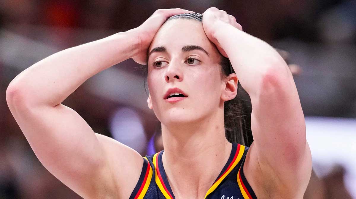 Indiana Fever guard Caitlin Clark (22) reacts to the action Tuesday, May 20, 2025, during a game between the Indiana Fever and the Atlanta Dream at Gainbridge Fieldhouse in Indianapolis.