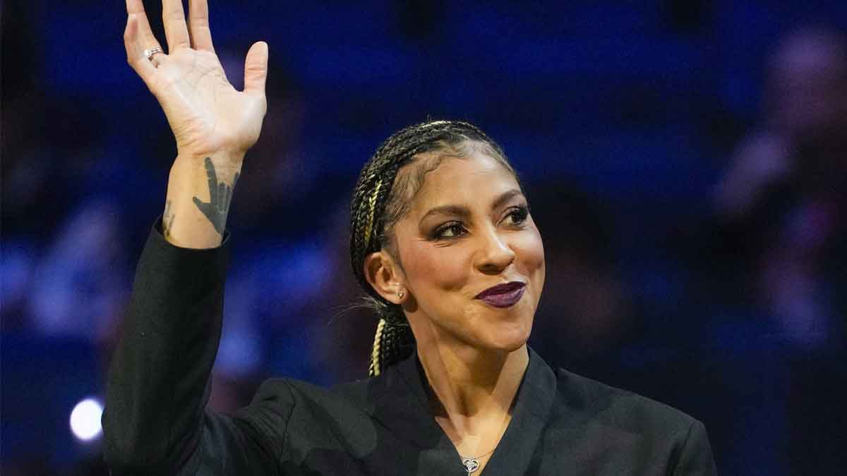 Candace’s Rising Stars general manager Candace Parker looks on during the 2025 NBA All Star Game at Chase Center.