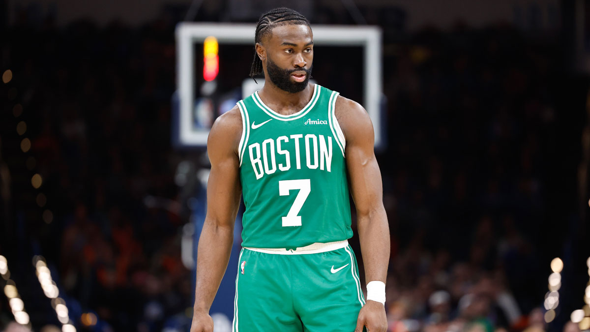 Boston Celtics guard Jaylen Brown (7) during Oklahoma City Thunder free throws in the fourth quarter at Paycom Center.