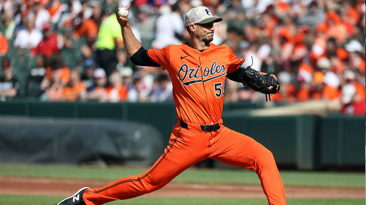 Baltimore Orioles pitcher Charlie Morton (50) throws during the first inning against the Washington Nationals at Oriole Park at Camden Yards.