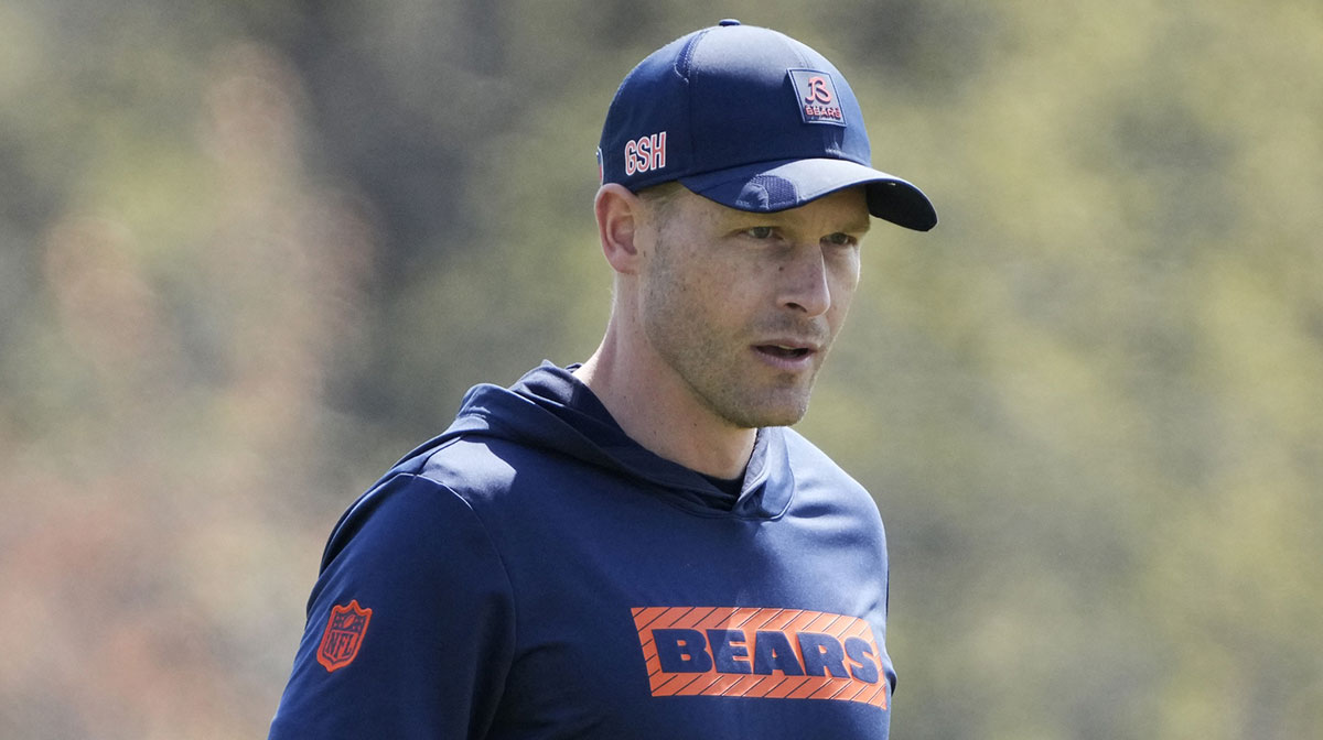 Chicago Bears head coach Ben Johnson walks the field during rookie minicamp at Halas Hall.