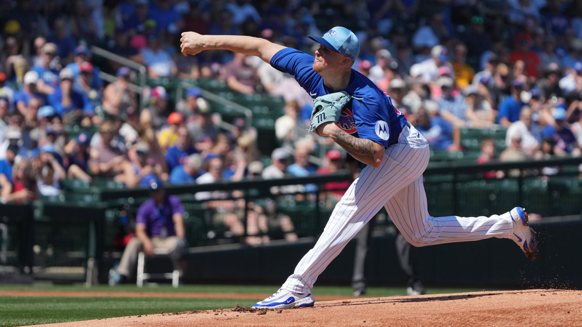 Chicago Cubs pitcher Cade Horton throws against the San Diego Padres in the first inning at Sloan Park.
