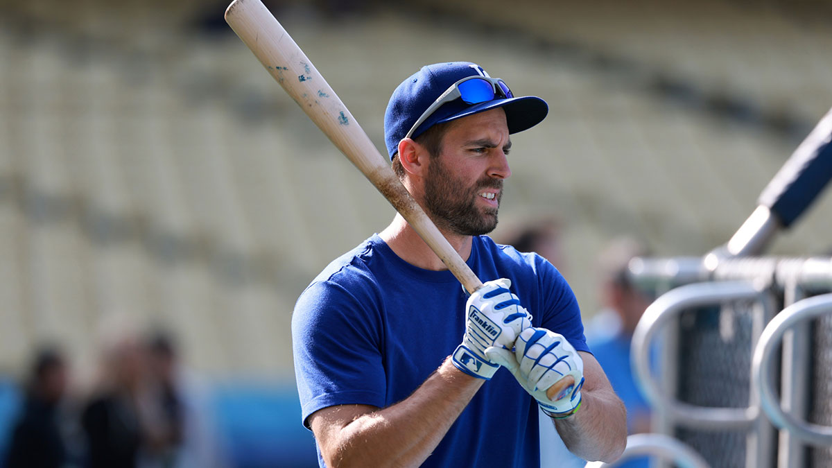 Los Angeles Dodgers outfielder Chris Taylor (3) takes a batting practice prior to the game against the New York Mets at Dodger Stadium.