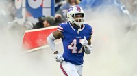 Buffalo Bills cornerback Christian Benford (47) enters the field before a game against the New York Jets at Highmark Stadium.