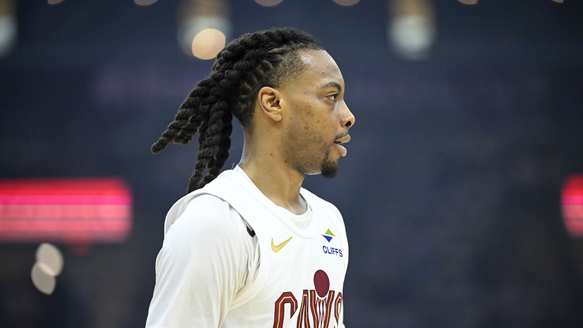 Cleveland Cavaliers guard Darius Garland (10) stands on the court in the first quarter against the Miami Heat at Rocket Arena.