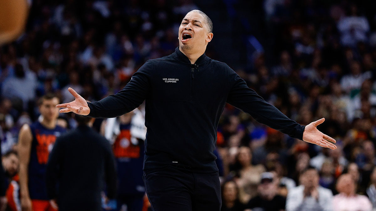 Clippers head coach Tyronn Lue, in the third quarter against Denver Nuggets in the second round game for the NBA 2025 qualifiers in Ball Arena