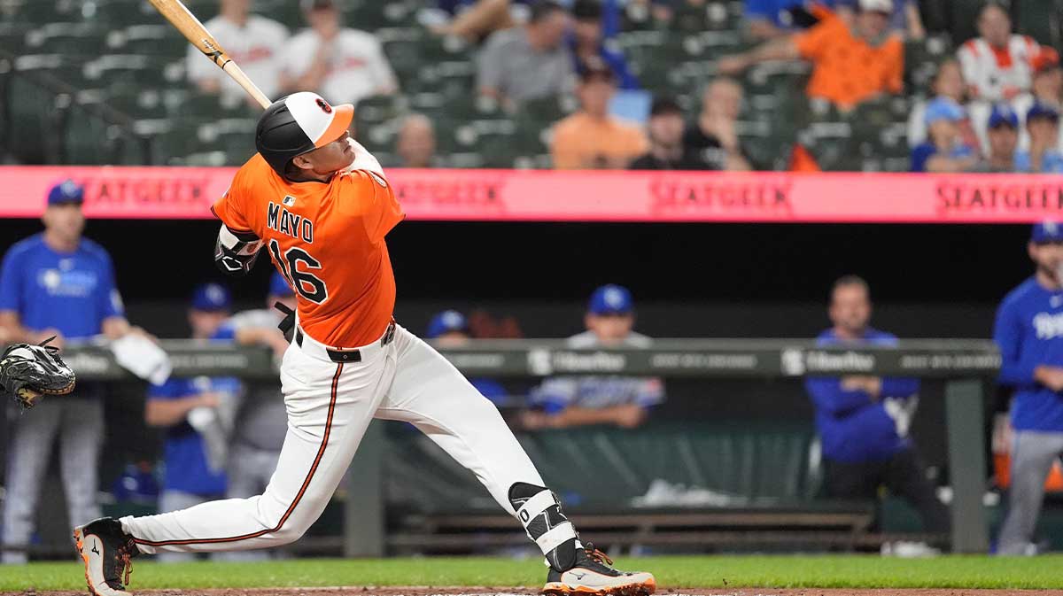 Baltimore Orioles third baseman Coby Mayo (16) against the Kansas City Royals during the seventh inning at Oriole Park at Camden Yards.