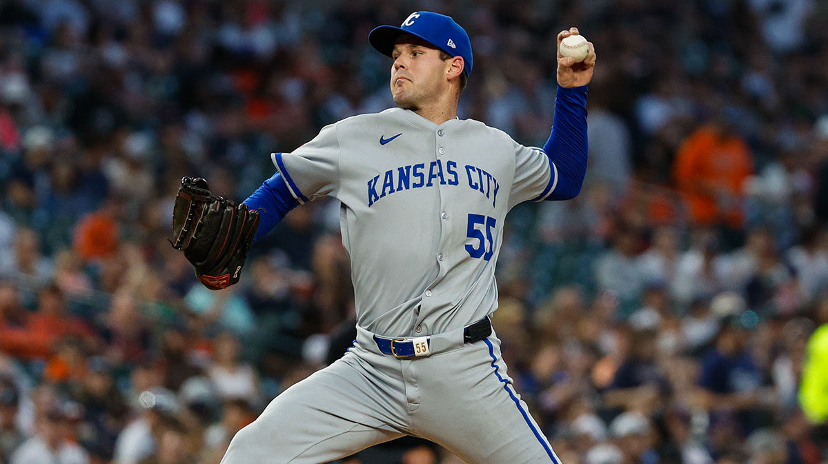 Kansas City Royals pitcher Cole Ragans (55) throws during the fourth inning against the Detroit Tigers at Comerica Park.