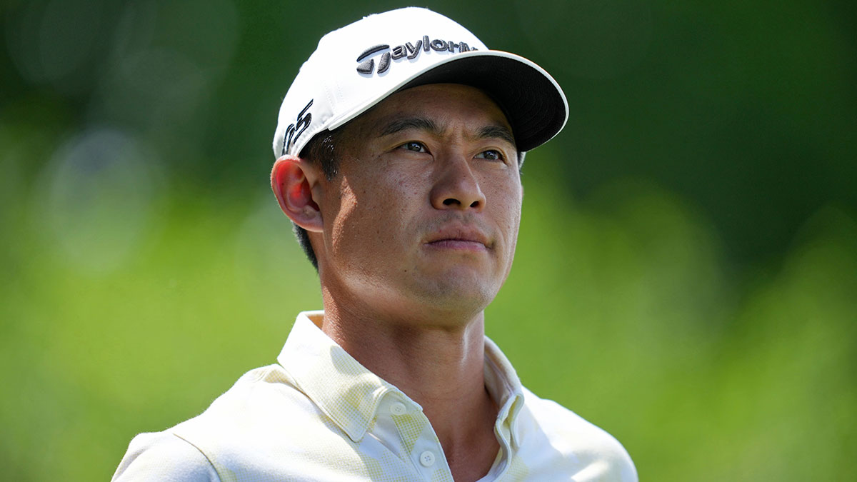 Collin Morikawa walks on the 14th hole during the final round of the PGA Championship golf tournament at Quail Hollow