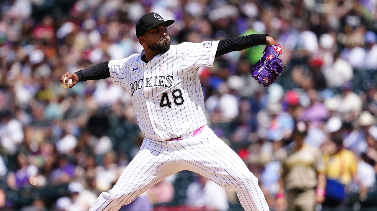 Colorado Rockies starting pitcher German Marquez (48) delivers a pitch in the sixth inning against the San Diego Padres at Coors Field.